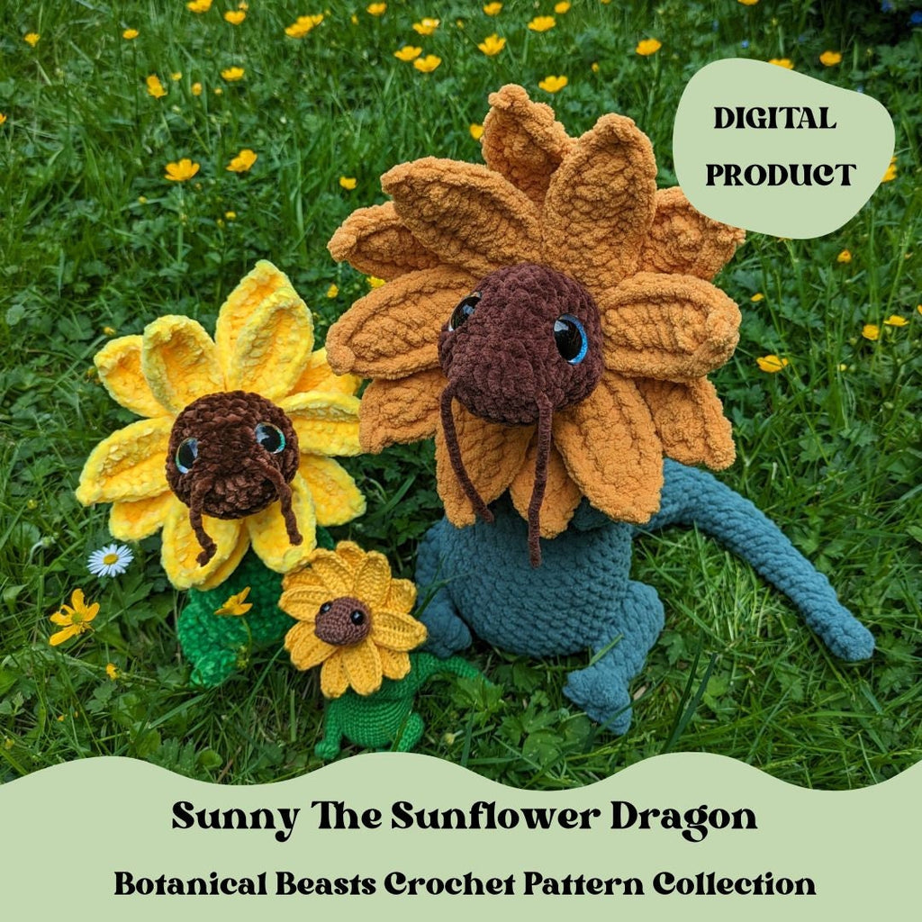 Sunflower Dragon Crochet Pattern – Botanical Beasts Amigurumi (Digital Download)