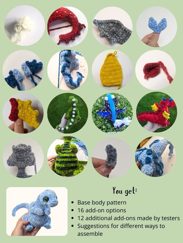 Customizable Crochet Amigurumi Pattern – Dragon, Gargoyle, Dinosaur (Digital Pattern)