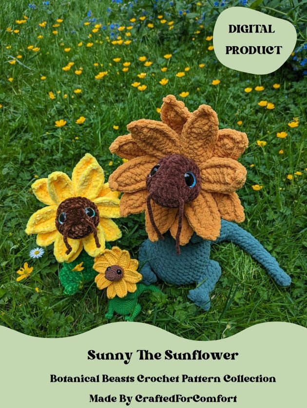 Amigurumi Crochet Pattern Bundle – Sunflower, Dragon, Gargoyle (Digital Download)