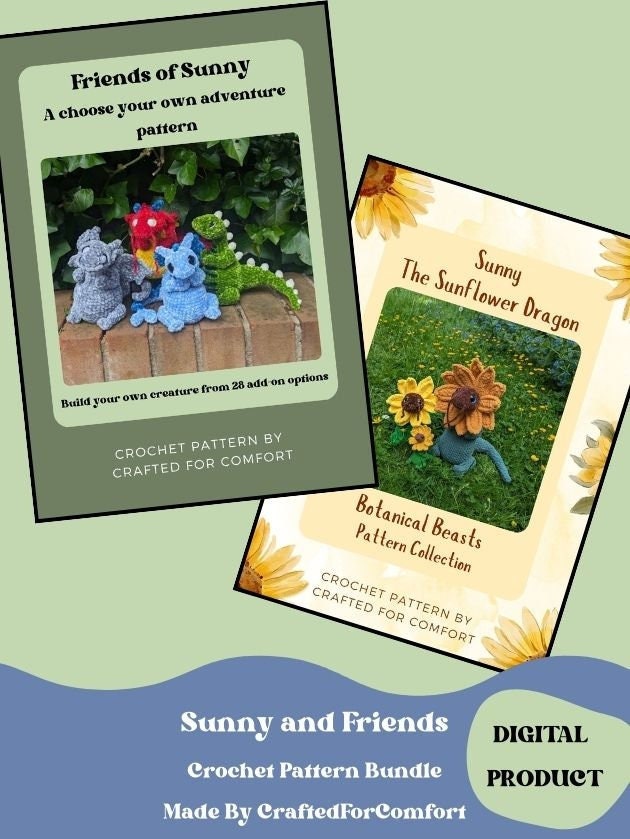 Amigurumi Crochet Pattern Bundle – Sunflower, Dragon, Gargoyle (Digital Download)